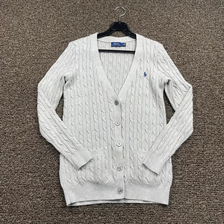 [BUNJANG] Polo Ralph Lauren New Model Grey Cable Knit Cardigan / 폴로 랄프로렌 신형 그레이 꽈배기 니트 가디건