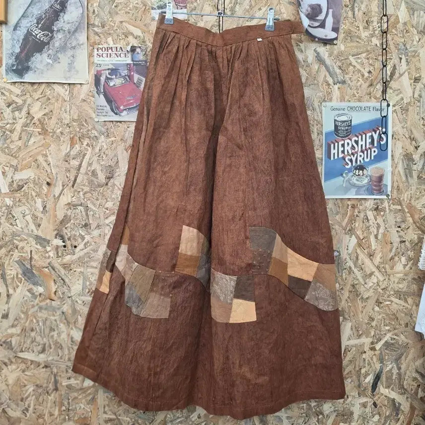 [BUNJANG] Persimmon Dye Patchwork Long Skirt / 감물염색 천연염색 패치워크 디자인 치마 66