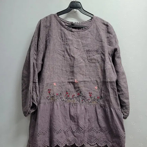 [BUNJANG] Lace Trimmed Embroidered Floral Pattern Marble Blouse / 77)레이스배색 자수 꽃 패턴 마블라우스