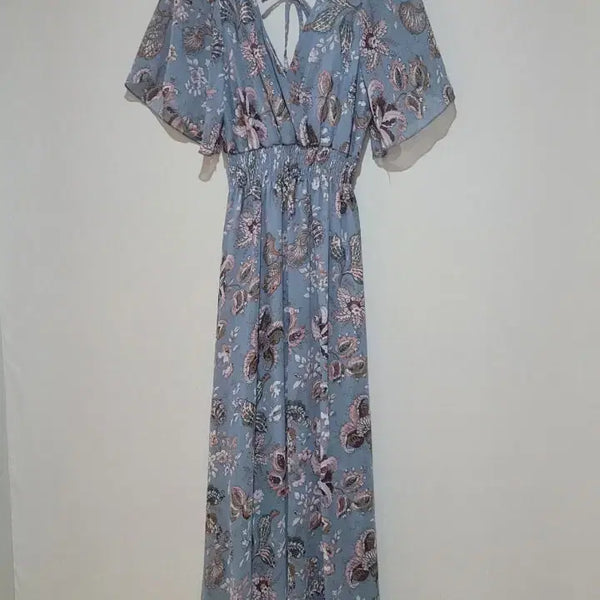 [BUNJANG] Code:z Combined Chiffon Floral V-Neck Maxi Dress / 코데즈컴바인 쉬폰 꽃무늬 브이넥 맥시 원피스