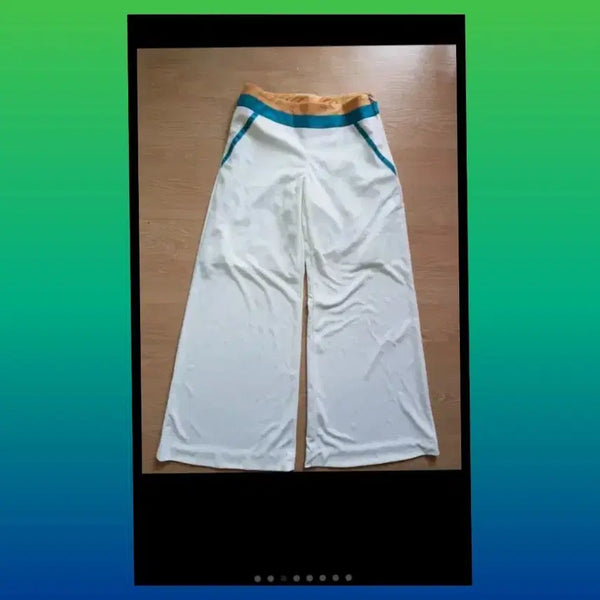 [BUNJANG] Wide Leg Pants White Gold Color Block / 와이드 팬츠 흰색 금색 배색 44