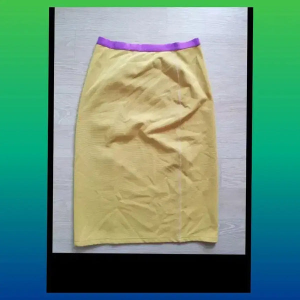 [BUNJANG] Yellow Long Skirt with Lavender Waistband / 노란색 롱 스커트 연보라 허리 밴딩 44