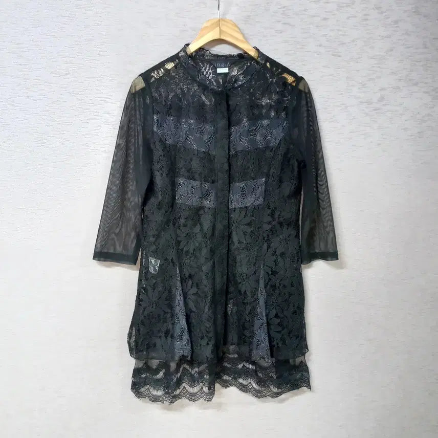 [BUNJANG] Black Lace Zip-Up Long Cardigan / B7-8/ING.A 블랙 집업 레이스 롱가디건 여성