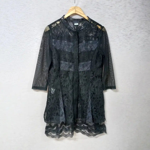 [BUNJANG] Black Lace Zip-Up Long Cardigan / B7-8/ING.A 블랙 집업 레이스 롱가디건 여성