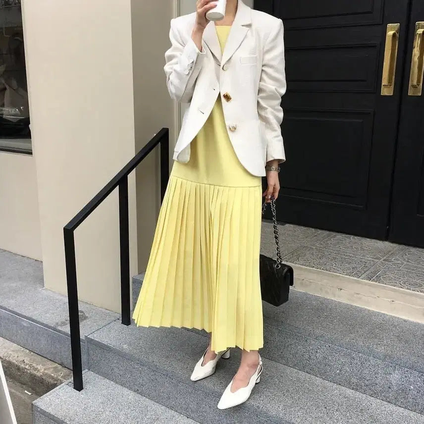 [BUNJANG] Byciny Pleated Long Dress Yellow / 바이씨니 플리츠원피스