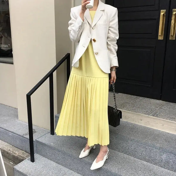 [BUNJANG] Byciny Pleated Long Dress Yellow / 바이씨니 플리츠원피스