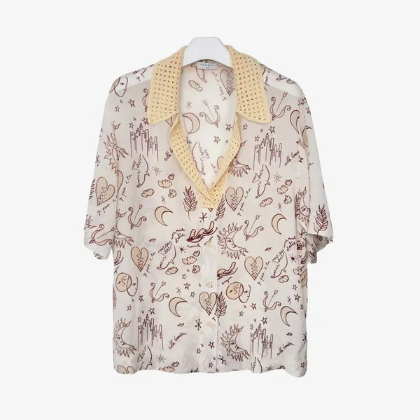 [BUNJANG] Sandro Crochet Collar Print Shirt / 산드로 크로쉐 카라 프린트 셔츠 OIPXN48W