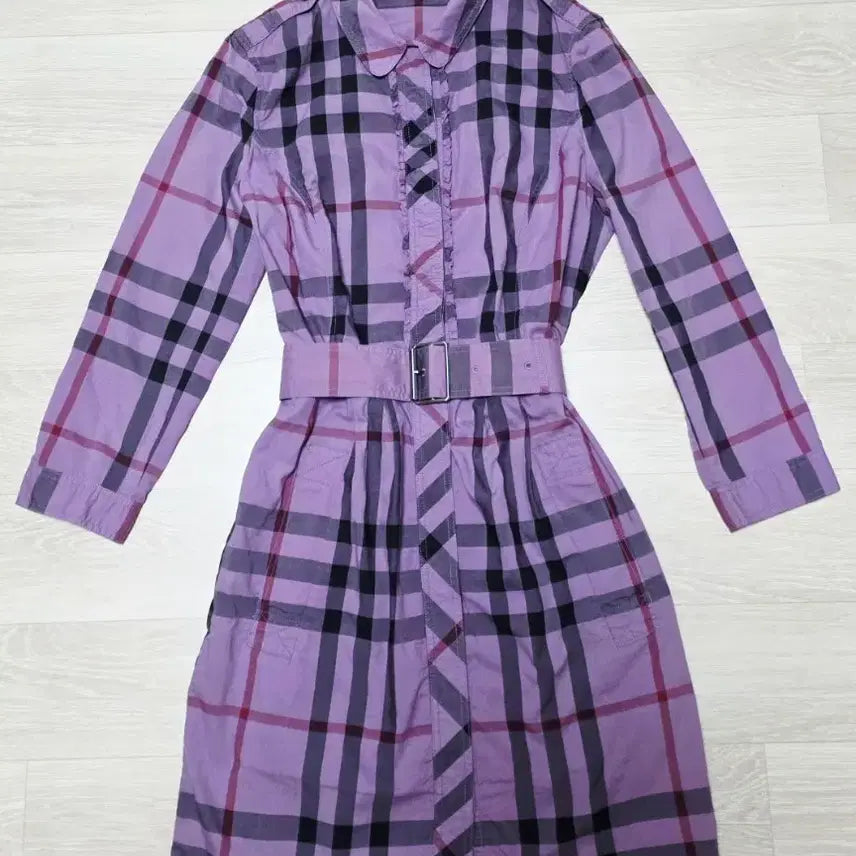 [BUNJANG] Burberry Check 3/4 Sleeve Dress - Lavender, Size 55 / 버버리 체크 칠부 원피스 연보라 55