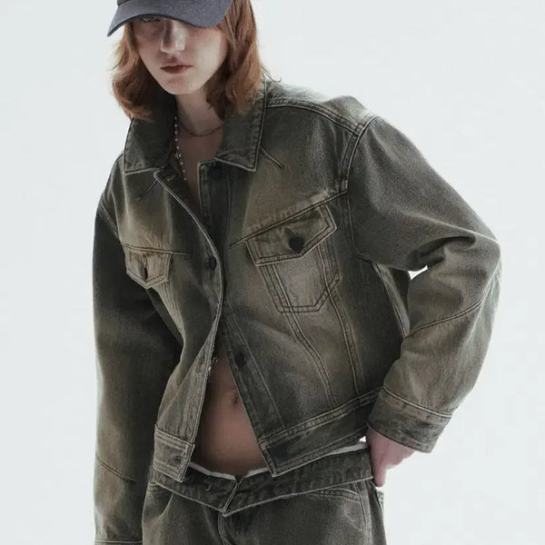 [BUNJANG] Chowoo Denim Darted Cation Denim Jacket Green / [새상품] 조우 chowoo 데님 자켓 그린