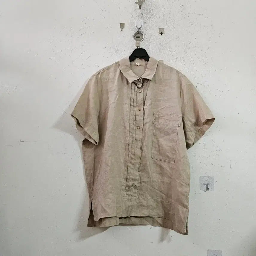 [BUNJANG] Semi-Oversized Linen Short-Sleeve Shirt Beige / 세미오버핏 린넨 반팔 셔츠 베이지