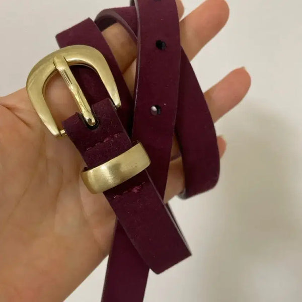 [BUNJANG] Matte Gold Burgundy Leather Belt / 무광 금장 버건디 가죽벨트