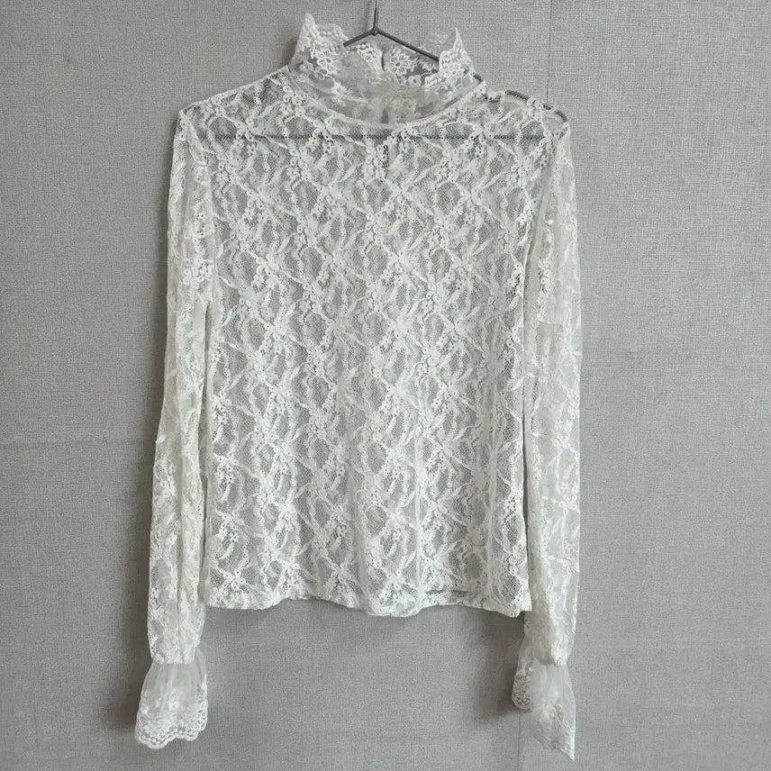 [BUNJANG] Women's See-through Long Sleeve Mesh Blouse White Free Size / 여성 시스루 긴팔 망사 화이트 블라우스 F JJ2710