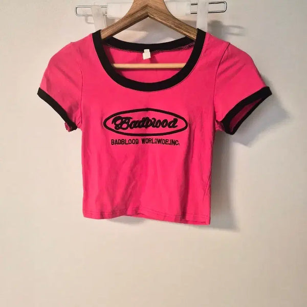 [BUNJANG] Badblood Hot Pink Cropped T-Shirt / 핫핑크 크롭 티셔츠입니다.