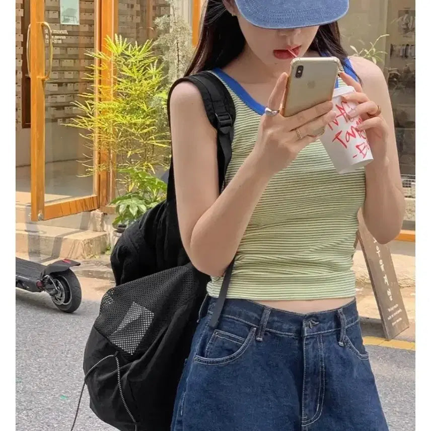 [BUNJANG] Striped Sleeveless Top - Size 2 / 새상품 스트라이프 나시티 2사이즈