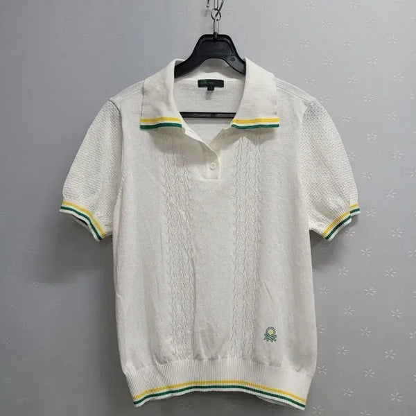 [BUNJANG] Benetton Colorblock Short Sleeve Knit Top / 95)베네통 넥 라인 배색 반팔 니트