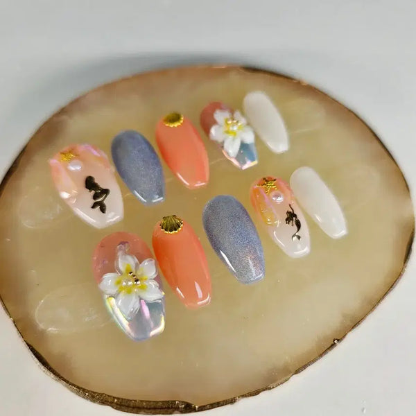 [BUNJANG] Handmade Nail Tips - Coffin Egg Tip Set / 수제네일팁