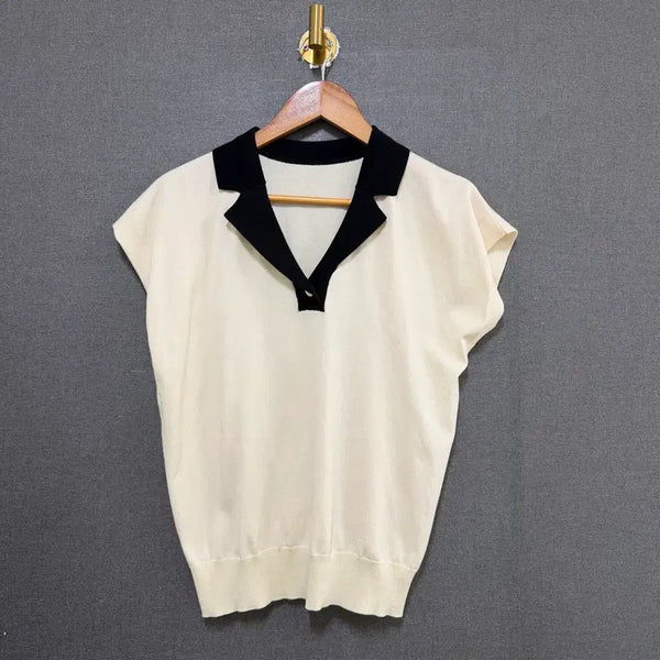 [BUNJANG] Women's Short Sleeve Knit - Ivory / F 여성 카라 반팔 니트 아이보리 BO2287