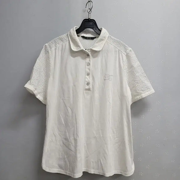 [BUNJANG] Daks Women's White Collar T-Shirt / 105)닥스 여성 골프웨어 흰색 카라티