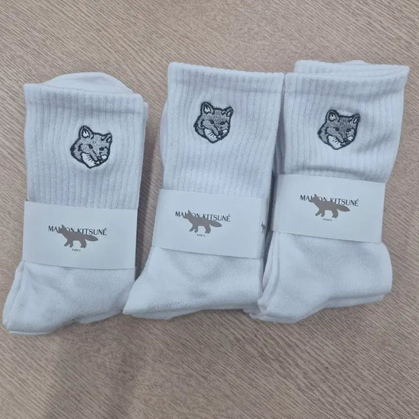 [BUNJANG] Maison Kitsuné Fox Head Socks White (9 Pairs) / 메종키츠네 폭스 헤드 양말 화이트 9켤레