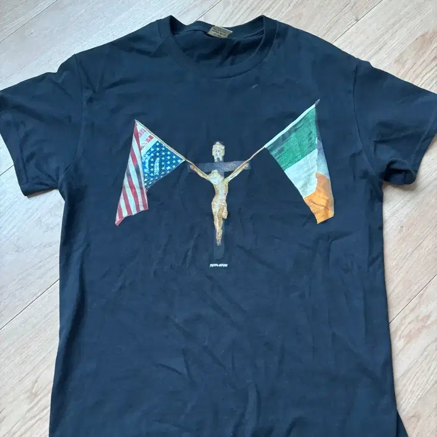 [BUNJANG] Black USA Ireland Flag T-Shirt / 검정색 USA 아일랜드 국기 티셔츠 s