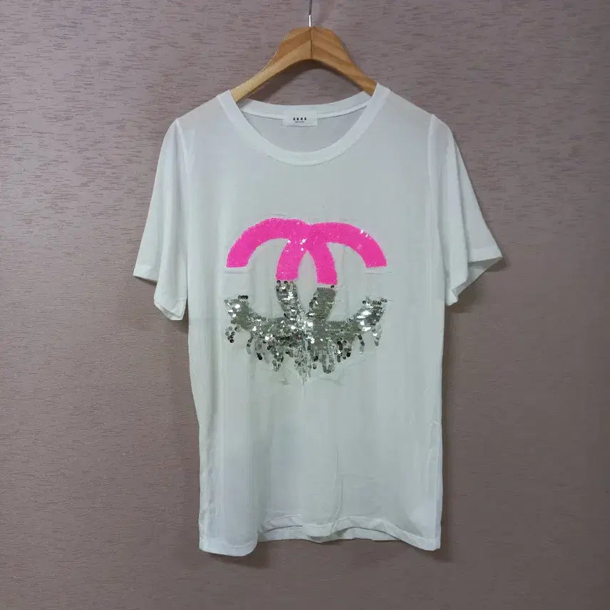 [BUNJANG] Women's White Sequin T-Shirt / B7-8/화이트 스팽클장식 티셔츠 여성