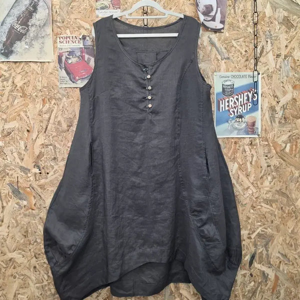 [BUNJANG] Linen Blend Sleeveless A-line Dress / 민소매 원피스 린넨혼방 항아리원피스