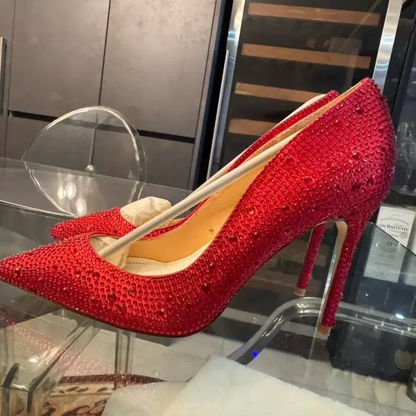 [BUNJANG] Luxury Red Jeweled Stiletto Heels / <새상품>화려한 보석 레드 스틸레토 명품 하이힐 245~250
