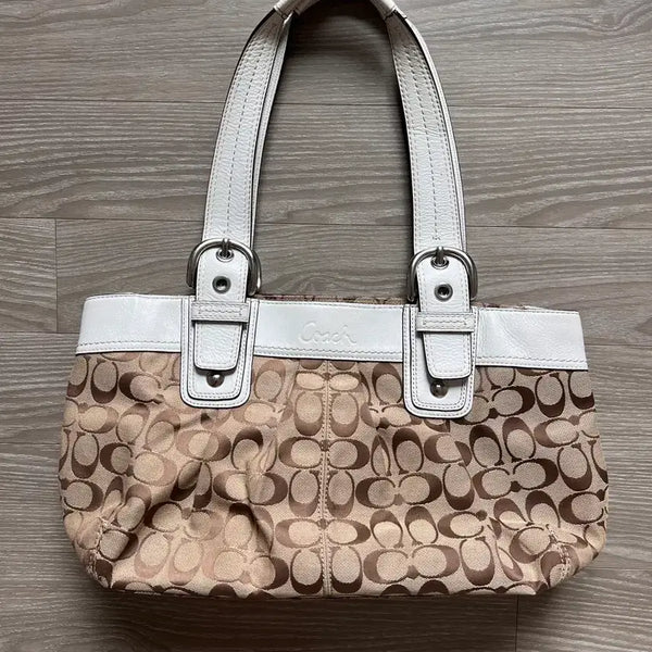 [BUNJANG] Coach Signature Canvas Shoulder Bag White / 코치 시그니처 캔버스 숄더백 화이트