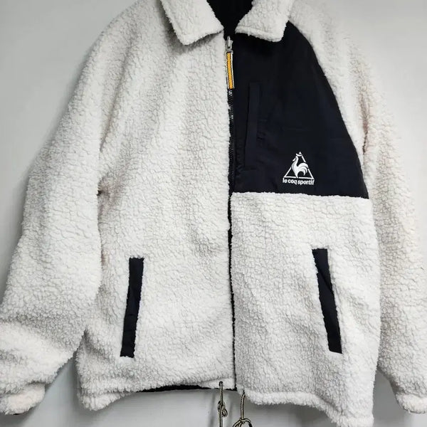 [BUNJANG] Le Coq Sportif Fleece Jacket White/Black / 르꼬끄 스포르티브 플리스 자켓 화이트/블랙