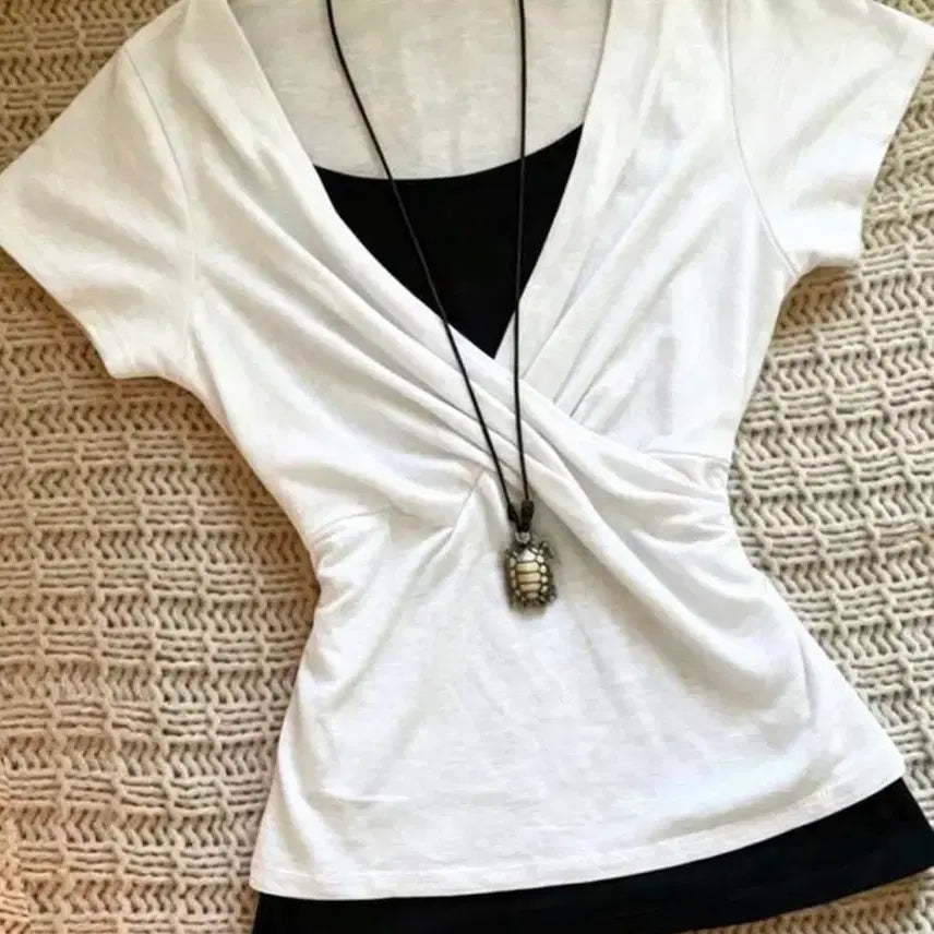 [BUNJANG] White Twist Short Sleeve T-Shirt / 화이트 꼬임 반팔 티셔츠 쉬인