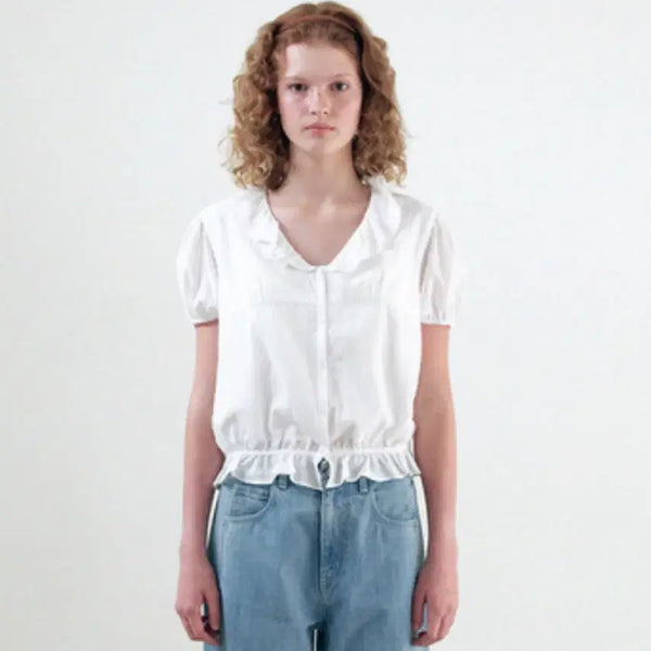 [BUNJANG] Hane Claire Frill Collar Blouse - Soft Milk / 하네 클레어 프릴 카라 블라우스_Soft Milk