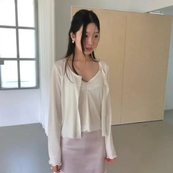 [BUNJANG] Weather Cool Jacquard Sleeveless Cardigan Set Ivory / 웨더 쿨 자가드 나시 가디건 세트 아이보리