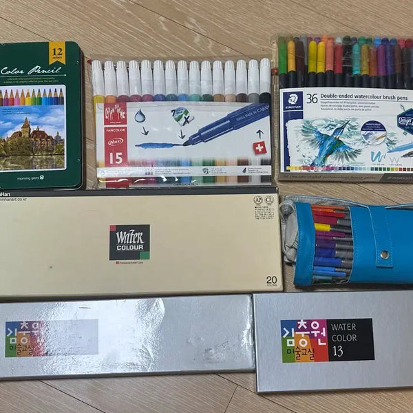 [BUNJANG] Assorted Art Supplies Set / 다양한 미술 문구 세트 (색연필, 마카, 수채물감, 오일 파스텔 등)