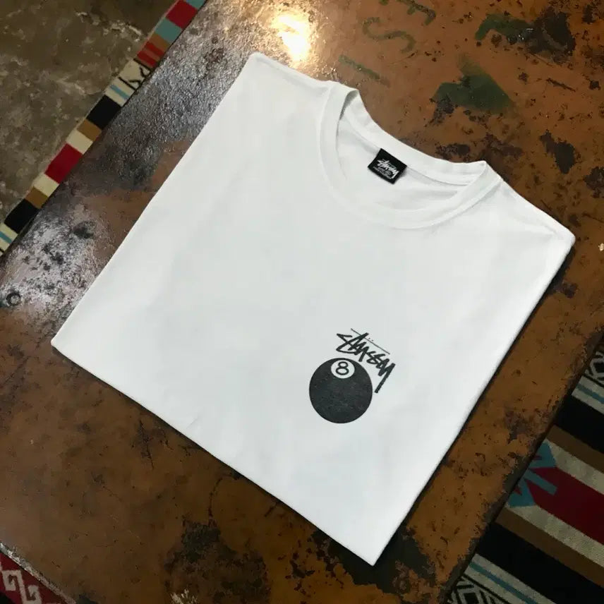 [BUNJANG] Stussy 8 Ball Printing White Short Sleeve T-Shirt Men's Size 110 / 스투시 8볼 프린팅 화이트 숏 슬리브 반팔티 남성 110 사이즈