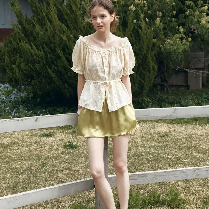 [BUNJANG] Hane Satin Shirring Skirt Pants / 하네  새틴 셔링 스커트 팬츠