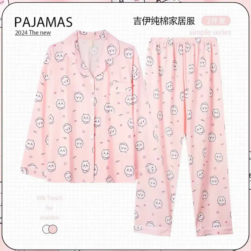 [BUNJANG] Chiikawa Pink Pajamas (L) with Cat Headband / 치이카와 분홍색 파자마 잠옷