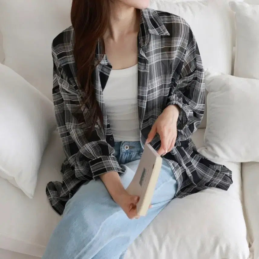 [BUNJANG] Check Pattern Oversized Fit Shirt / 새상품 체크 오버핏 셔츠 프리