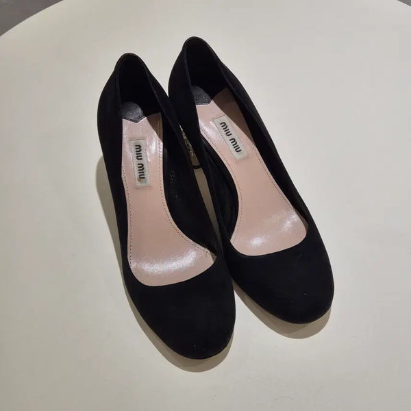 [BUNJANG] Miu Miu Suede Crystal Pumps Black (Size 37.5) / (37.5)미우미우 스웨이드 크리스탈 펌프스 블랙