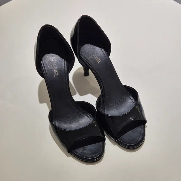 [BUNJANG] Chanel Black Patent Dorsay Open-Toe Heels (Size 38) / (38)샤넬 블랙 페이던트 도르세이 오픈토 힐