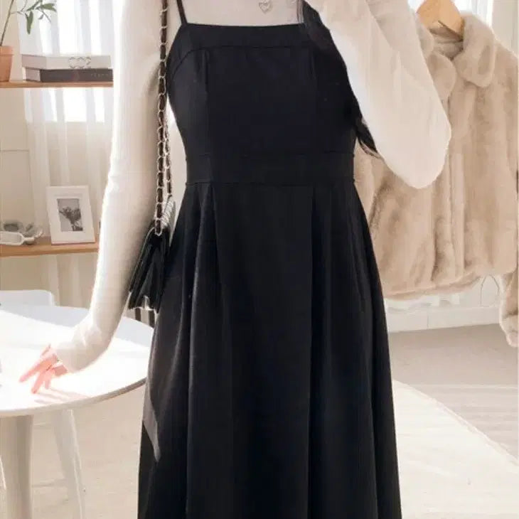 [BUNJANG] Black Bustier Strap Long Dress / 끈나시 뷔스티에 롱원피스 블랙