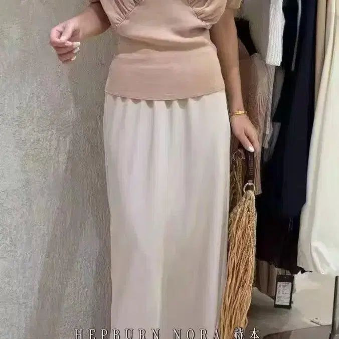 [BUNJANG] Women's Shirring V-Neck Knit Top / (새상품) 여성스러운 셔링 브이넥 니트티