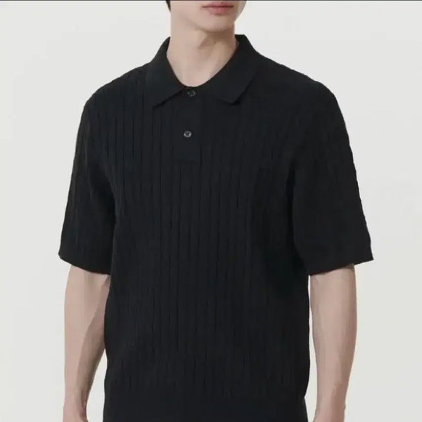 [BUNJANG] Musinsa Standard Muto Standard Cable Knit Polo Shirt Black / 무신사스탠다드 무탠다드 케이블니티드 폴로셔츠 블랙 니트반팔 M