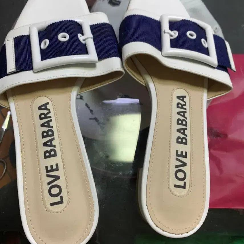 [BUNJANG] Love Barbara Women's Mule Sandals White Navy / 러브바바라 샌들 화이트 네이비 여성 뮬