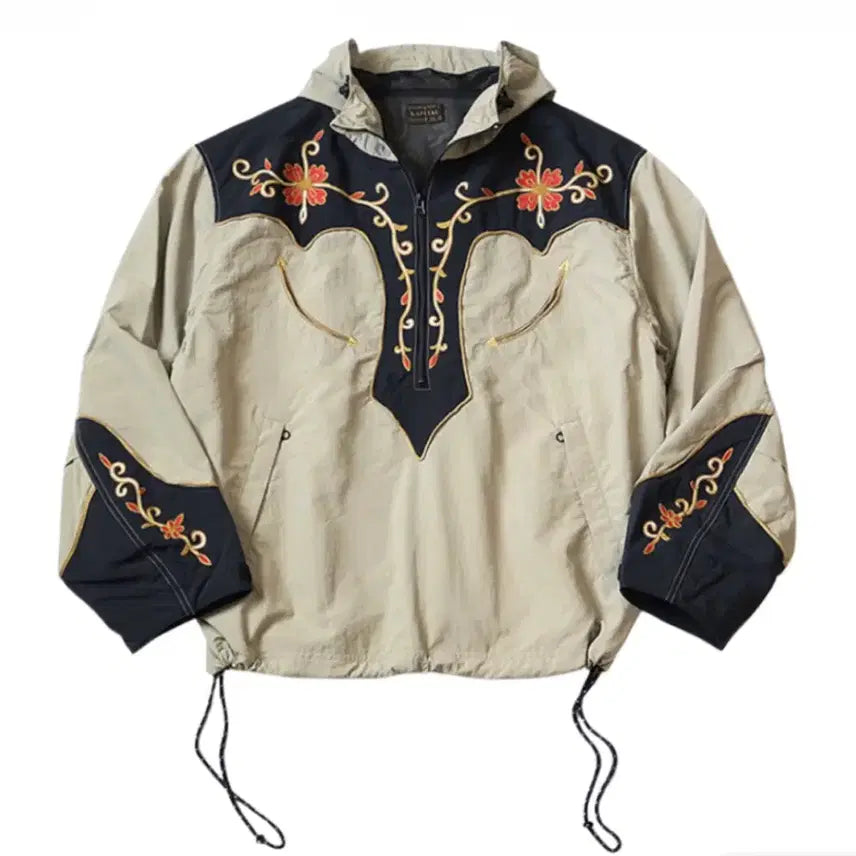 [BUNJANG] Kapital Nylon Taffeta Two-Tone Tennessee Cactus Flower Parka Beige / [3] 캐피탈 나일론 태피터 투톤 테네시 캑터스 플라워 파카 베이지