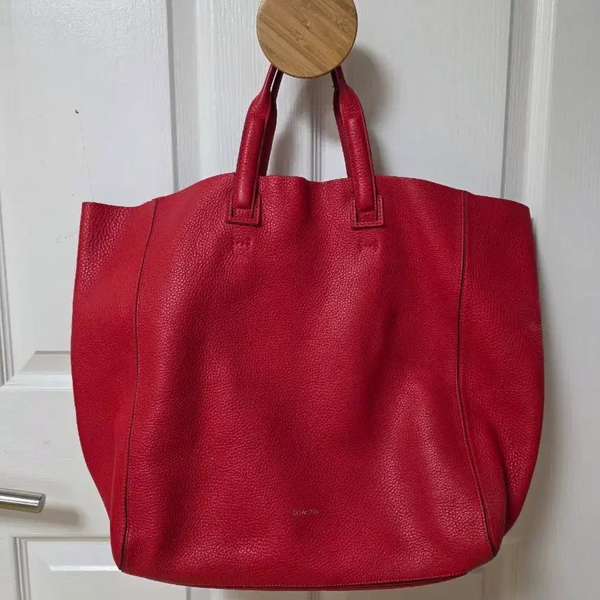 [BUNJANG] Calvin Klein Red Genuine Leather Tote Bag / 캘빈클라인 레드 천연가죽 토트백