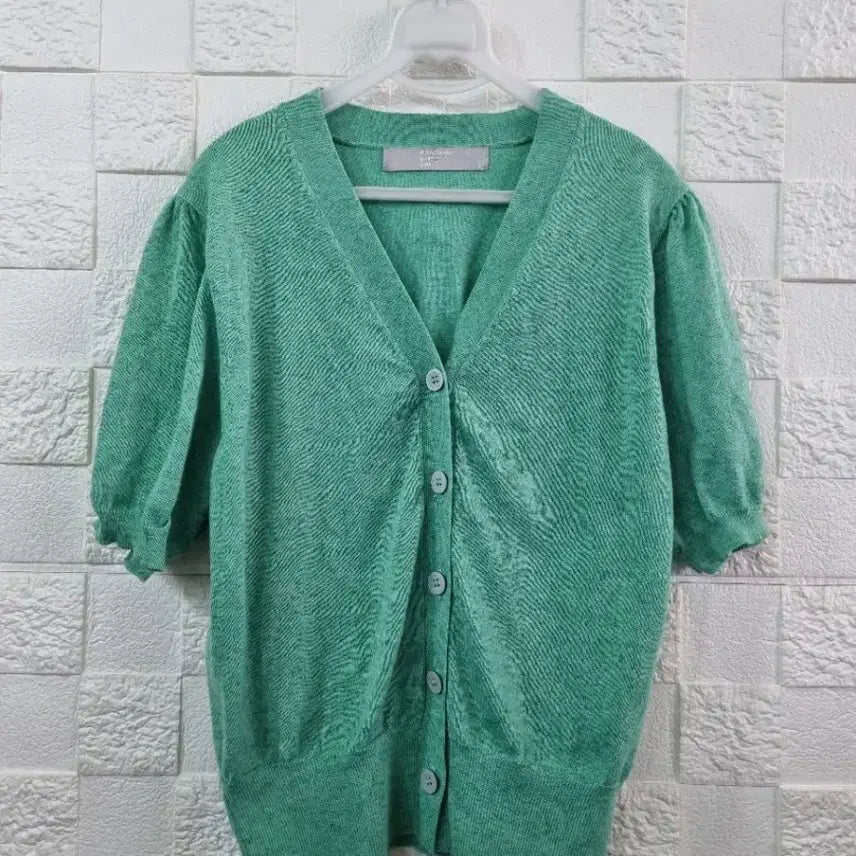 [BUNJANG] Mint V-Neck Short Sleeve Knit Cardigan / 민트색 브이넥 반팔 니트 가디건