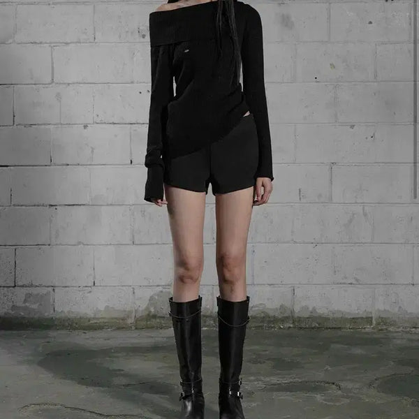 [BUNJANG] Bohemse Open Collar Asymmetric Knit Black / 보헴서 오픈카라 언발란스 니트