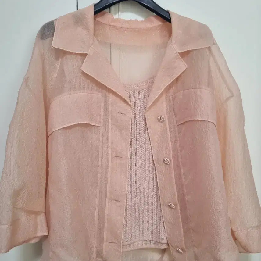 [BUNJANG] Mine by Hansem Silk Organza See-Through Blouse / 한섬 마인 오간자 시스루 피치핑크셔츠