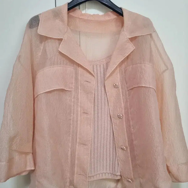 [BUNJANG] Mine by Hansem Silk Organza See-Through Blouse / 한섬 마인 오간자 시스루 피치핑크셔츠