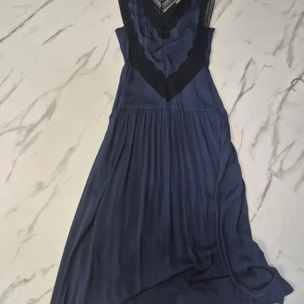 [BUNJANG] Sandro Silk Dress Navy Lace Detail / 산드로 실크 원피스